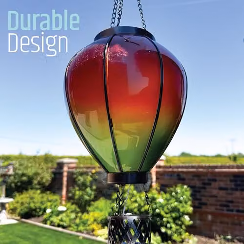 GardenKraft 10919 Hot Air Balloon Solar Powered Outdoor Lantern with Warm White LED Flame Effect in Red and Multicolour – 4