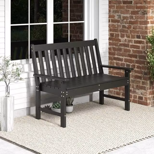 PAWNORA Modern Two-Seater All-Weather Garden Bench in Black – 1