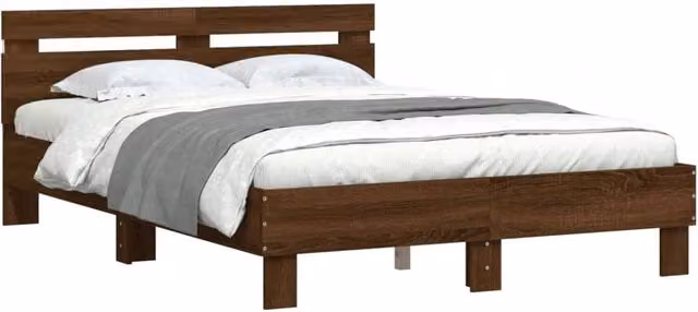 Berkfield Home Durable Small Double Bed Frame with Under-Bed LED Lighting in Brown Oak, W/D/H: 120 x 190 cm