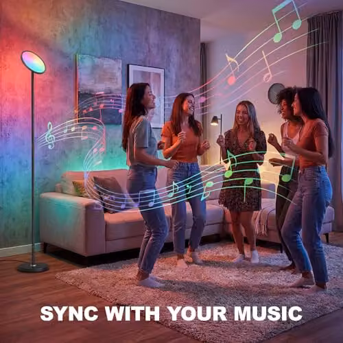 HOMCOM RGB LED Uplighter Floor Lamp with Tuya App and Bluetooth Control, Black, H 168 x W 25 x D 25 cm – 3