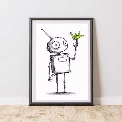 60 Second Makeover Robot Sketch Multicolour Illustration Paper Poster, A4