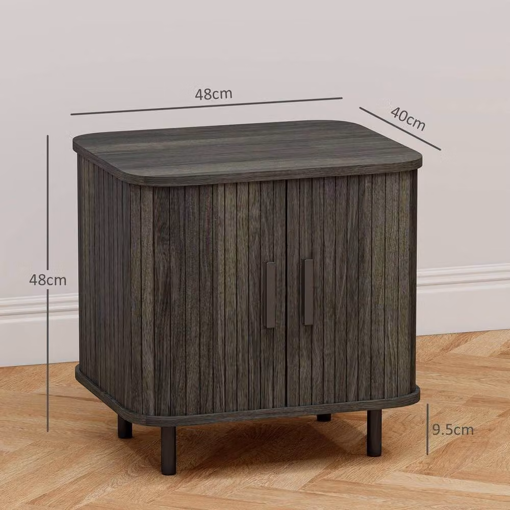KORVIXA Grey Nordic Bedside Table with Sliding Doors and Metal Legs – 2