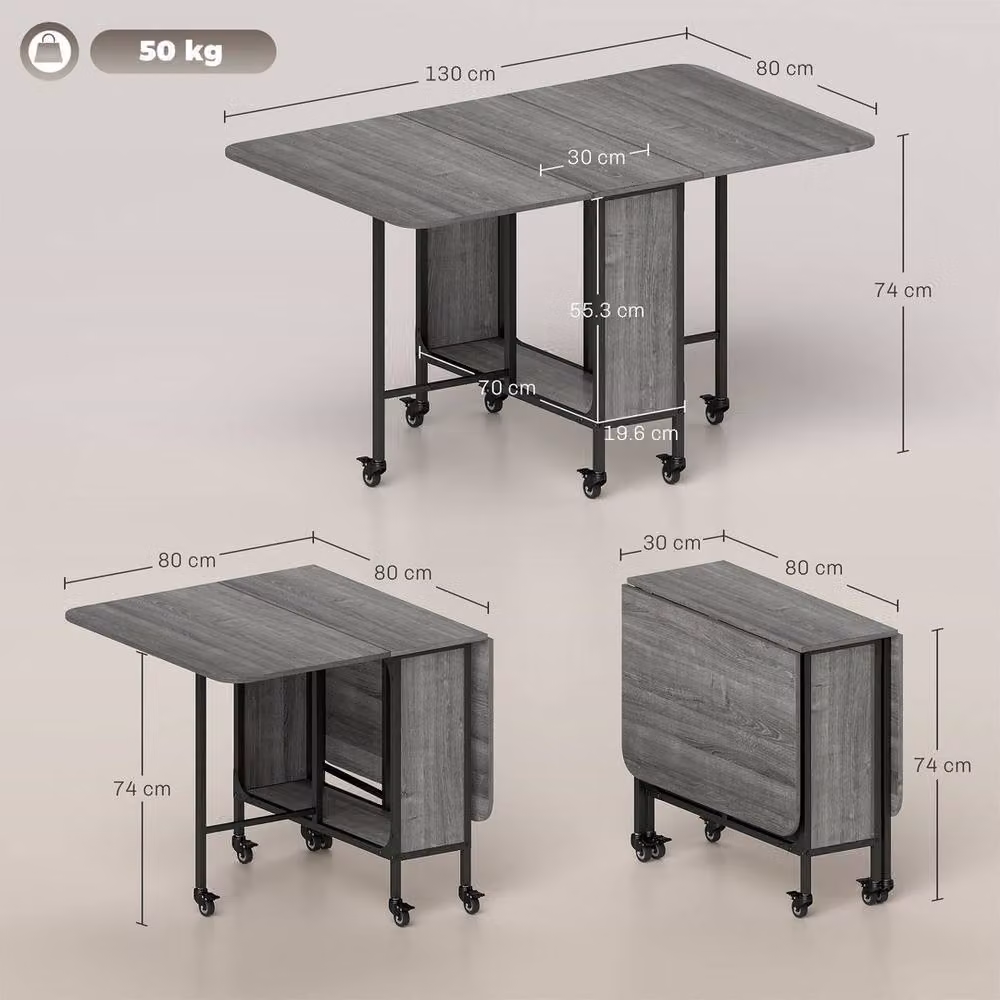 KORVIXA Grey Extendable Rectangular Dining Table with Castors and Butterfly Leaf – 2