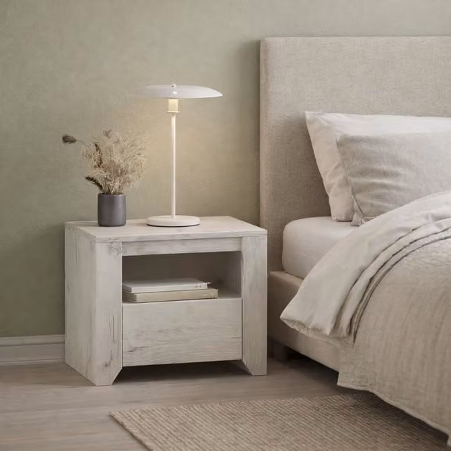 Furniture To Go Angel 1 Drawer Bedside Cabinet in White Oak Finish