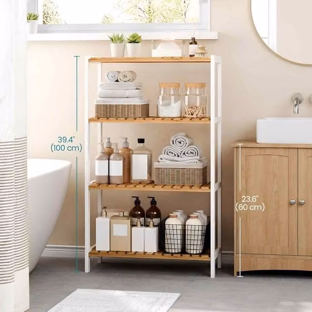The Bazaarist 4 Tier Bamboo Freestanding Storage Shelf in White and Natural