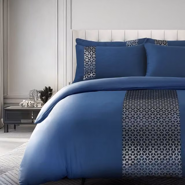 Velosso Foil Printed Luxury Bedding Set in Blue, including Duvet Cover and Pillowcases, W/D/H: 200 x 220 cm and 140 x 200 cm