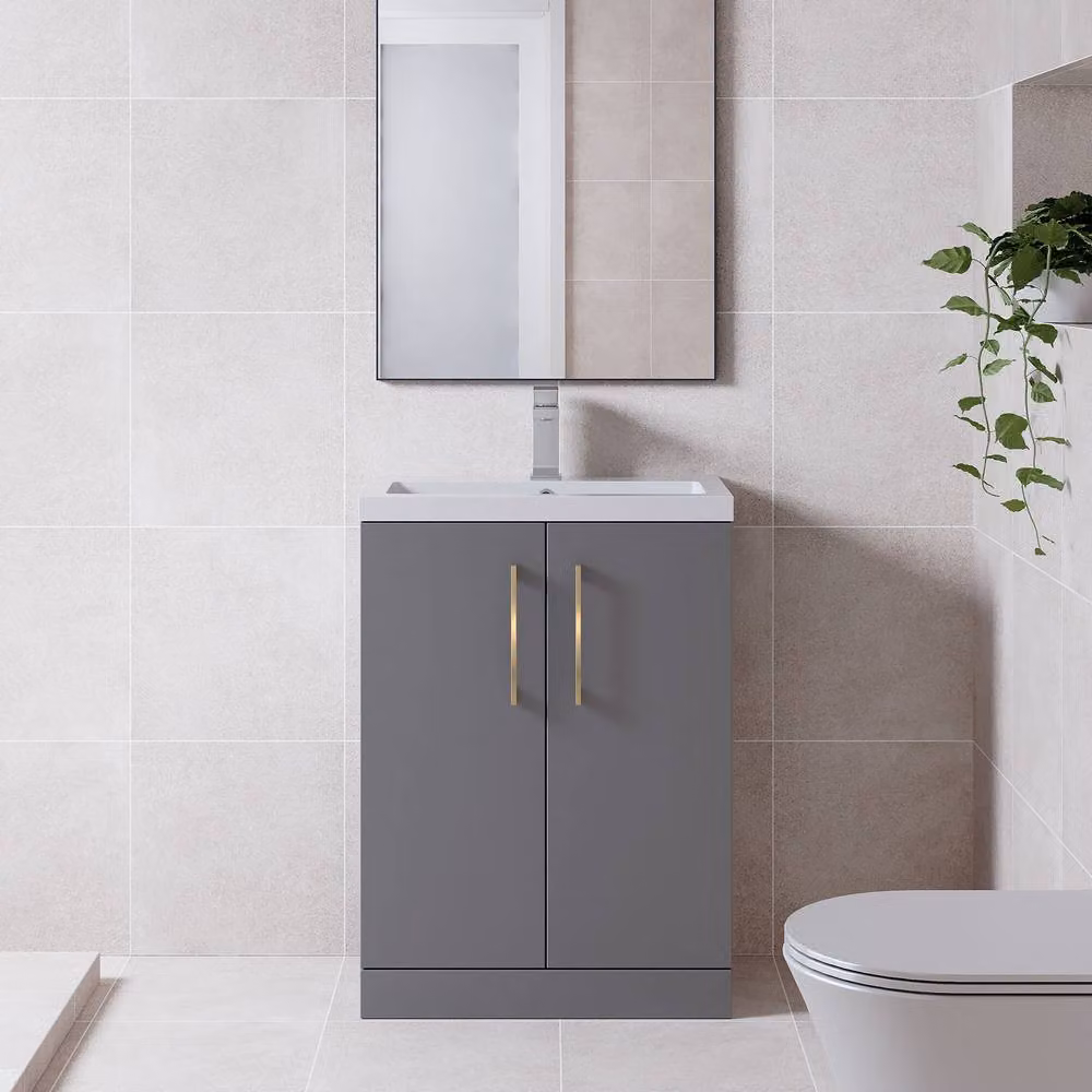Balterley Modern Freestanding Bathroom Vanity Basin Unit in Matt Grey, Width: 60 cm – 2