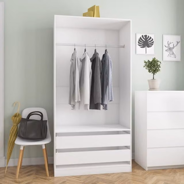 Berkfield Home White Wardrobe with Integrated Drawers and Hanging Rod, W/D/H: 100 x 50 x 200 cm – 1