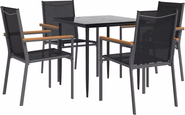 Berkfield Home Beautiful 5 Piece Garden Dining Set in Black Textilene and Steel – 1