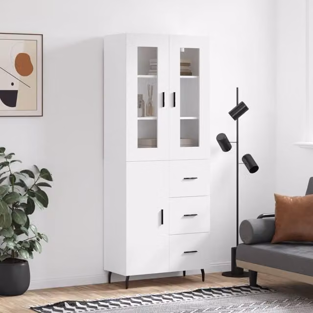 Berkfield Home Modern White Highboard in Matt Engineered Wood W/D/H: 69.5 x 34 x 180 cm – 1