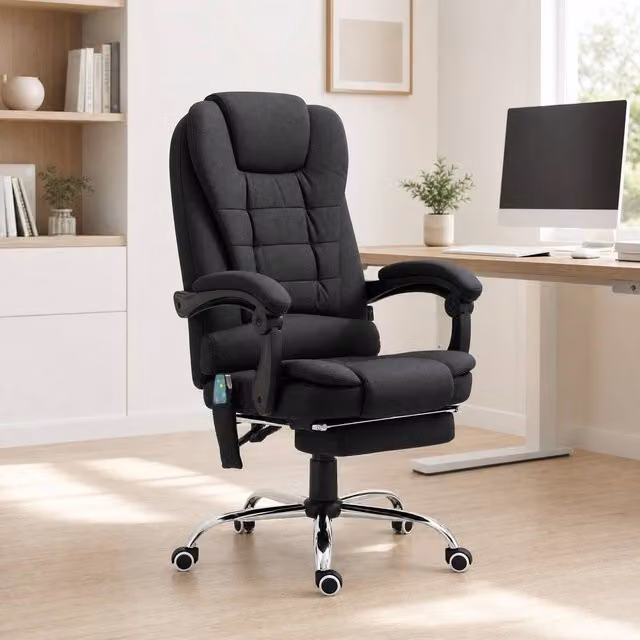 STILVORA Black Executive Massage Office Chair with Reclining Back, Footrest and Headrest – 1