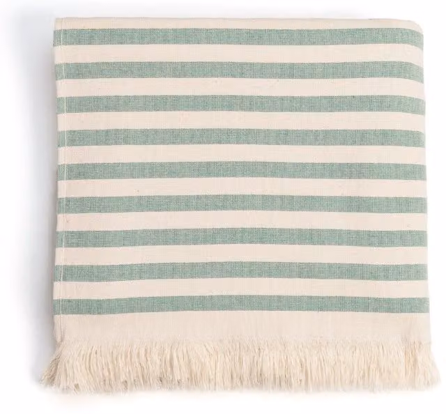Torres Novas Green Barra Striped Cotton Terry Flat Sheet