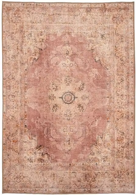 Kukoon Pink Cream Vintage Floral Washable Rug, W/D: 80 x 300 cm