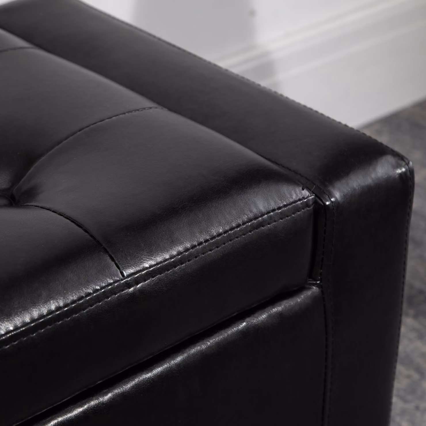 HOMCOM PU Leather Tufted Storage Ottoman Bench in Black, W: 92 cm, D: 40 cm, H: 40 cm – 5