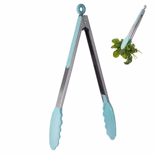 Orsina Stainless Steel Tongs with Heat Resistant Silicone Tips and Sliding Lock in Turquoise, Red or Green