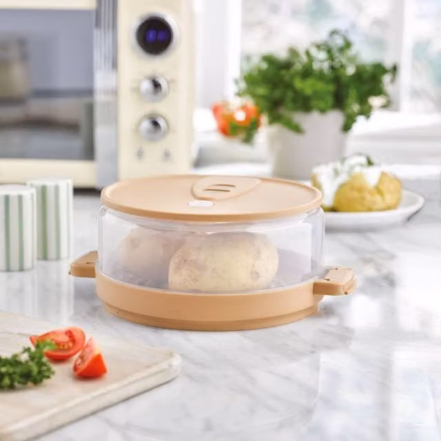 mysmartbuy Microwave Jacket Potato Cooker, Round Plastic Kitchen Essential in Beige and Multicolour