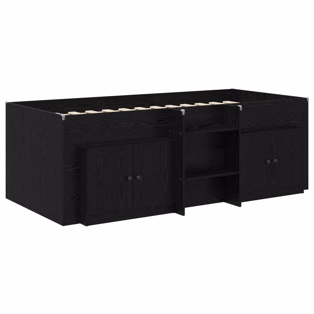 Berkfield Home Loft Bed Frame with Cabinet and Side Compartments in Black Engineered Wood – 2