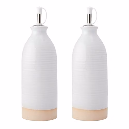 KitchenCraft Idilica Stoneware Oil and Vinegar Bottles, Set of 2, Beige and White – 1