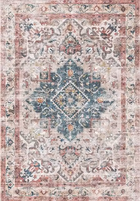 THE RUGS Buram Vintage Washable Polyamide Non-Slip Rug in Light Beige, W: 120 cm, L: 160 cm