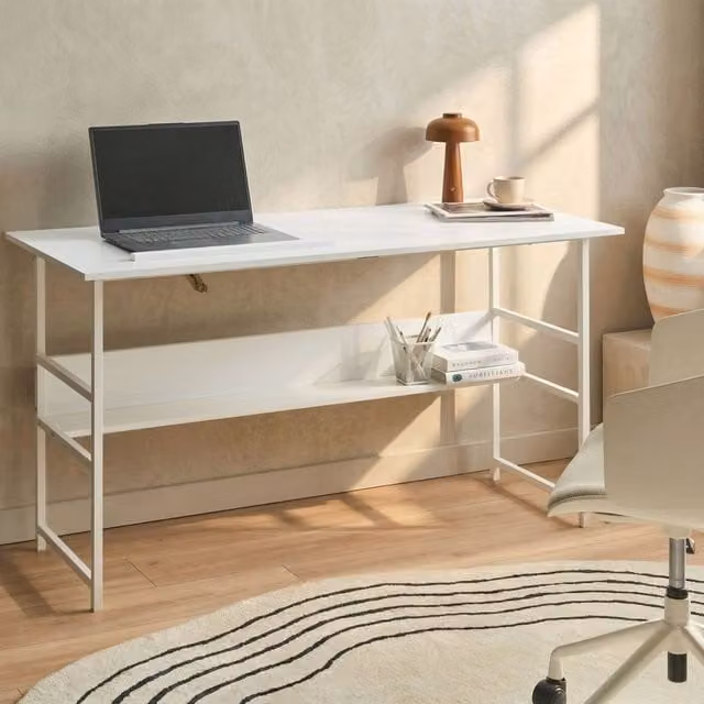 Wyld and Coco White Home Office Writing Desk with Adjustable Tilting Top, W: 140 cm, D: 50 cm, H: 76 cm