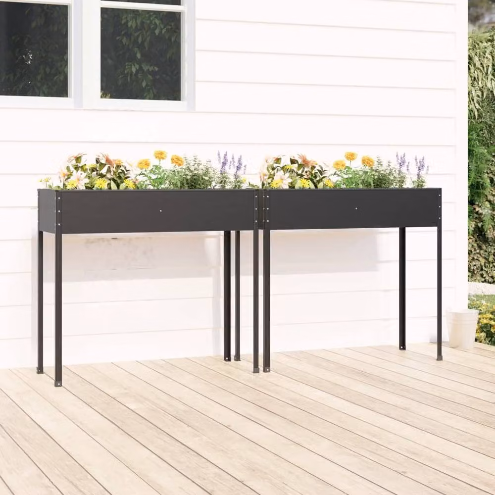 Berkfield Home Garden Planters, 2 Piece Set in Anthracite and Black Galvanised Steel – 2