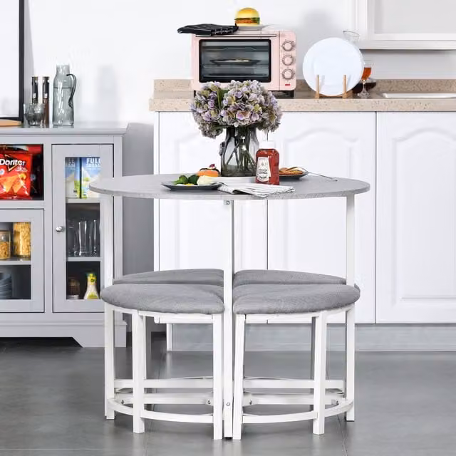 HOMCOM Modern Round Dining Table and Chairs Set in Grey and White