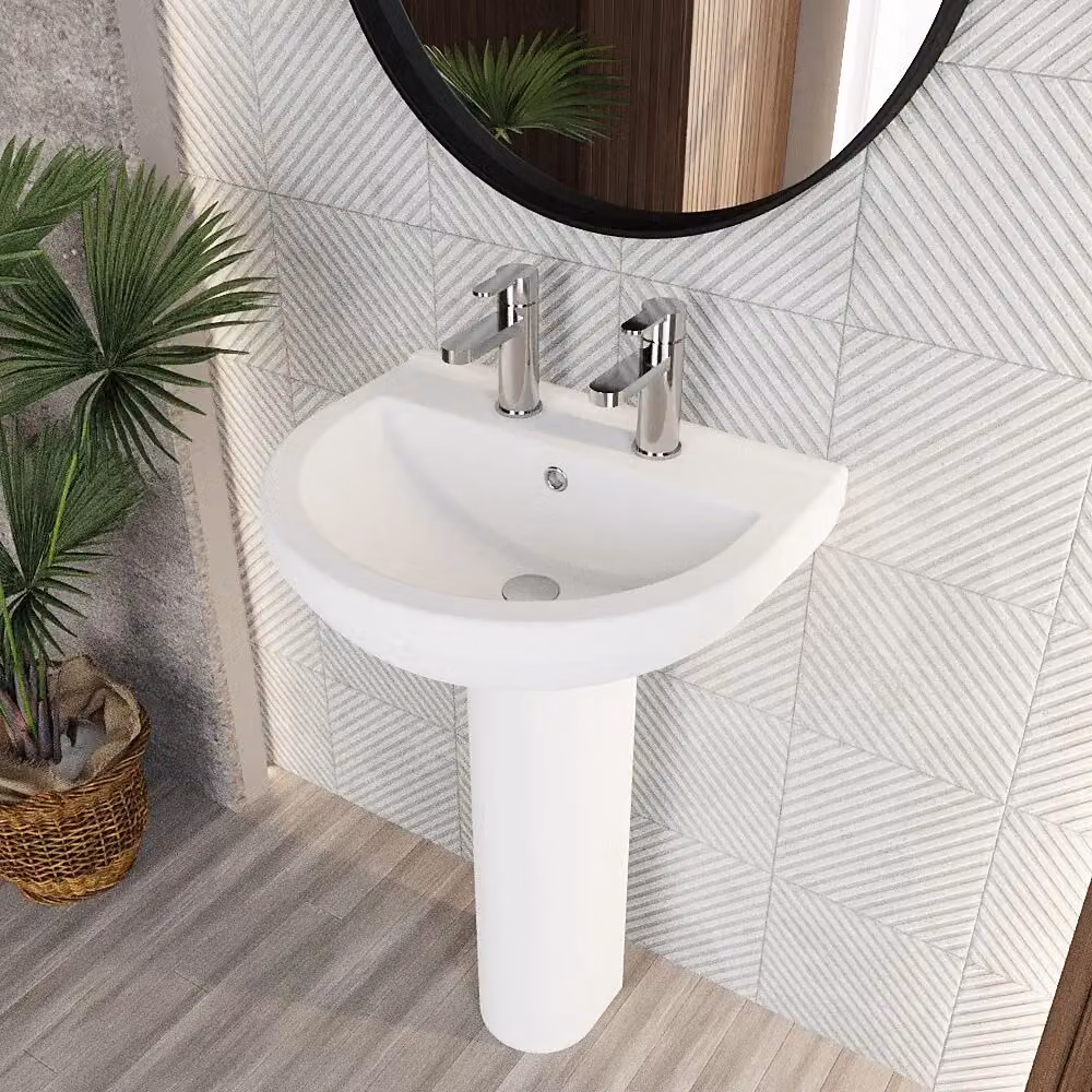 Balterley Round 2 Tap Hole Basin with Full Pedestal, White, W: 55 cm, D: 44.5 cm, H: 84.5 cm – 3
