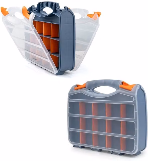 Crystals 32 Compartment Double Sided Storage Box for Screws and Small Parts in Dark Grey, Width: 100 cm