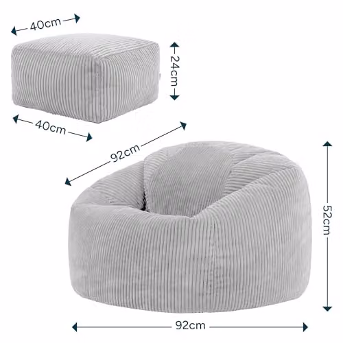 icon Kingston Large Cord Fabric Bean Bag and Footstool Set in Grey – 5