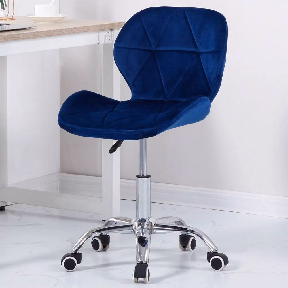 SPETLEK Blue Velvet Cushioned Swivel Task Chair with Chrome Metal Legs for Home Office – 2