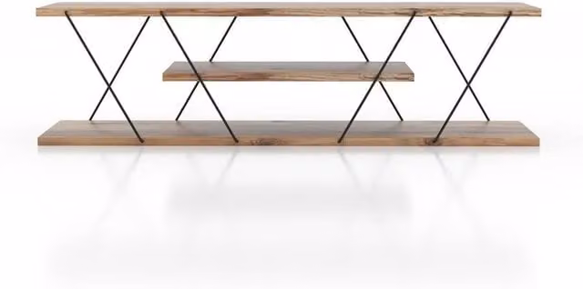 CANAZ CALICOSY Modern TV Stand with Multi-Level Shelves and Metal Frame in Light Oak Brown, W: 120 cm, D: 30 cm, H: 33 cm