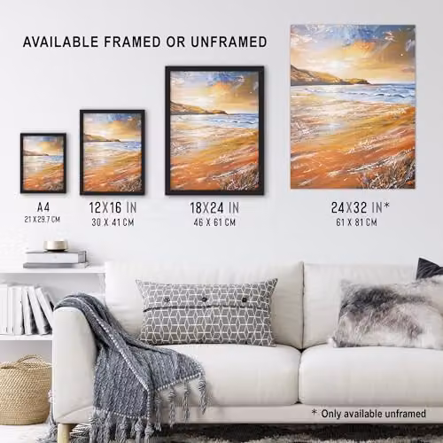 Artery8 Woolacombe Bay Seaside Sunset Coastal Landscape Framed Wall Art Print, Multicolour, W: 21.0 x H: 29.7 cm – 3