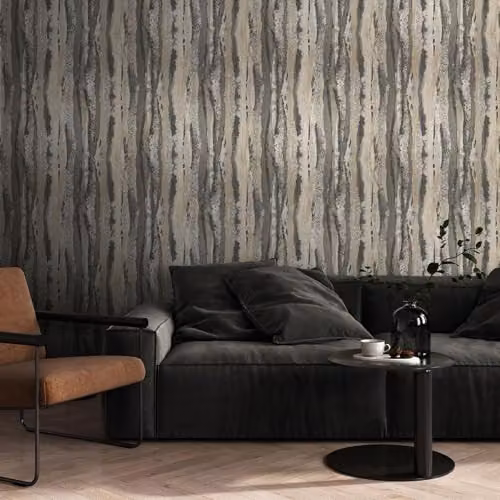 Muriva Soren Industrial Style Striped Abstract Wallpaper in Anthracite, Gold and Grey – 2