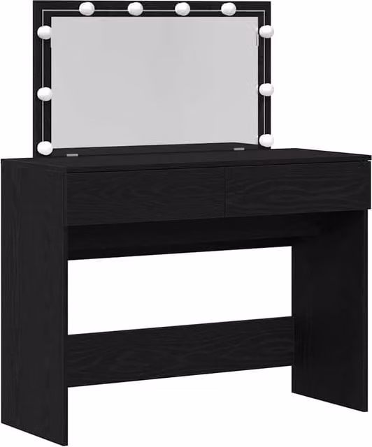 Berkfield Home Modern Black Oak Dressing Table with Hollywood LED, W/D/H: 100 x 40 x 120 cm