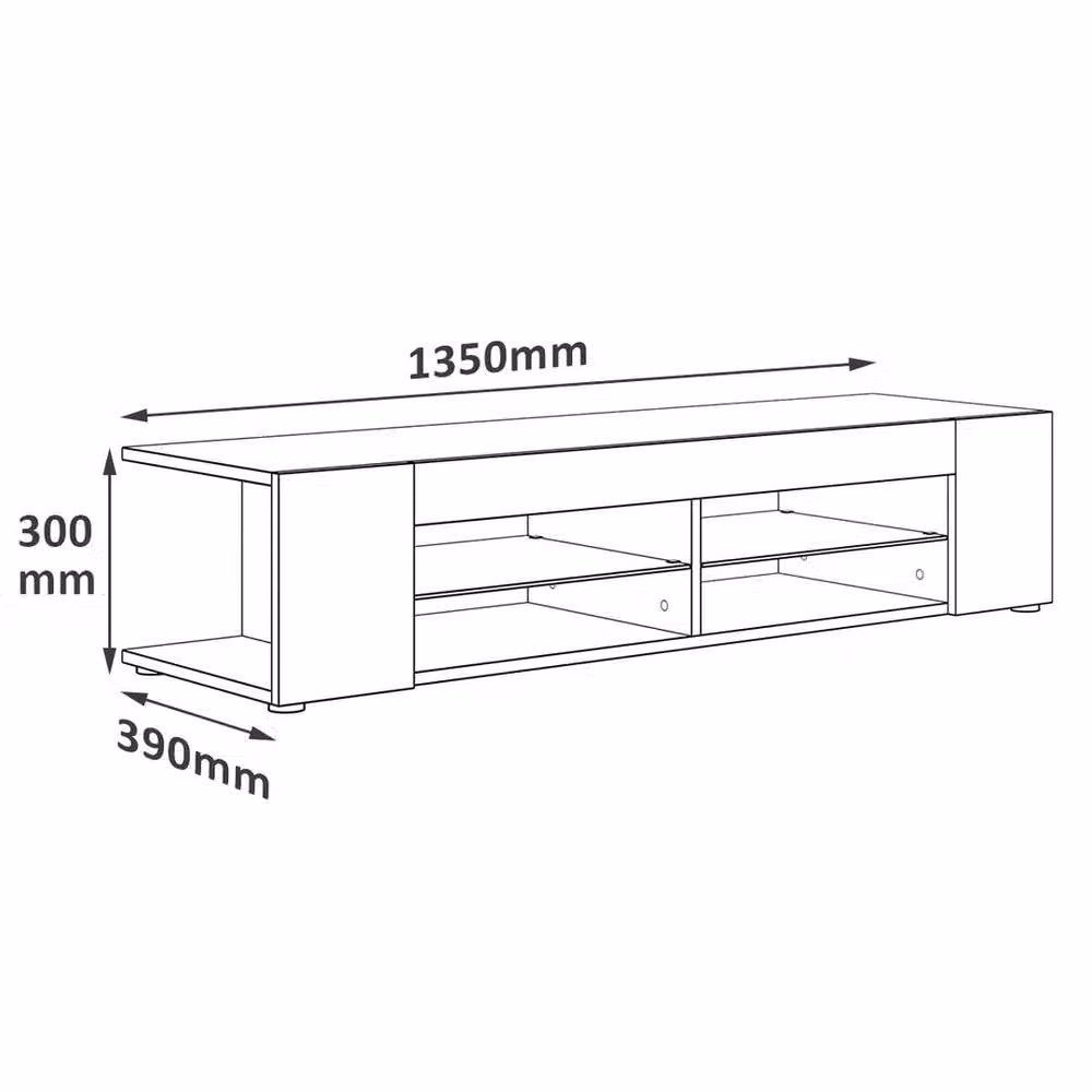 ERGOVEXA Black Modern TV Stand Cabinet with Integrated LED Lights and Storage Shelves, W/D/H: 120 x 39 x 39 cm – 1