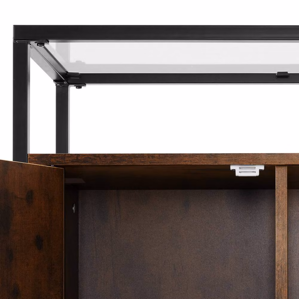 tectake Coventry Sideboard with Glass Tabletop and Open Shelves in Brown and Black – 10