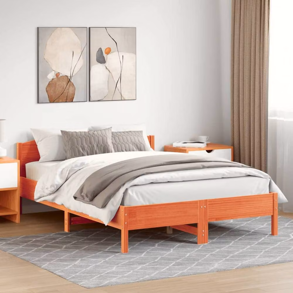 Berkfield Home Small Double Solid Wood Pine Bed Frame in Wax Brown, W/D/H: 120 x 200 x 74.5 cm – 2