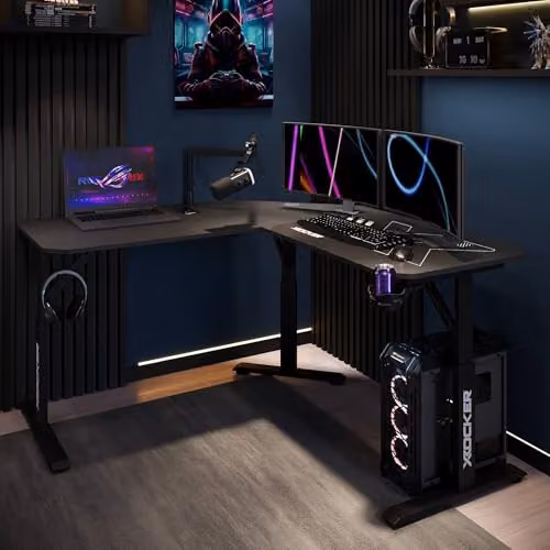 X Rocker Cougar Height Adjustable Corner Gaming Desk with Mousepad, Black