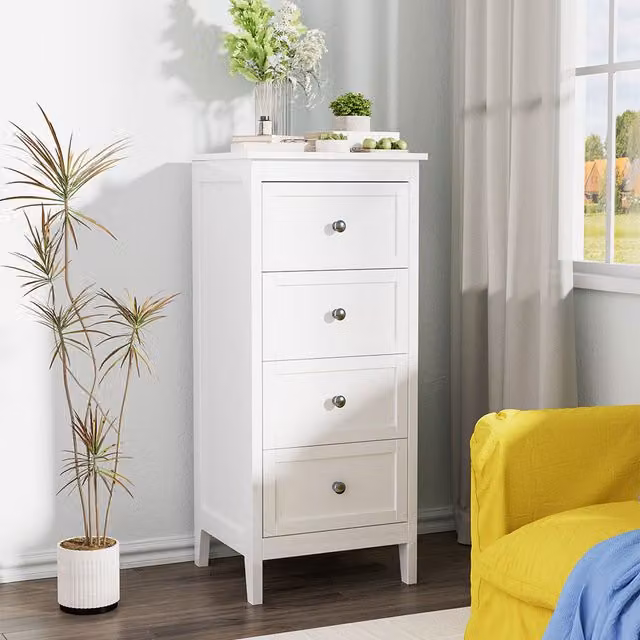 Livingandhome Classic White 4-Drawer Wooden Storage Cabinet
