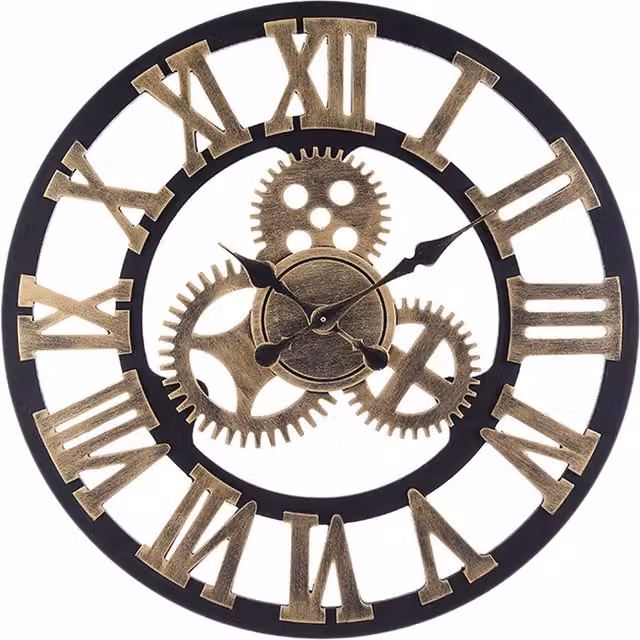 Livingandhome Industrial Large Round Silent Analog Wall Clock in Gold and Black