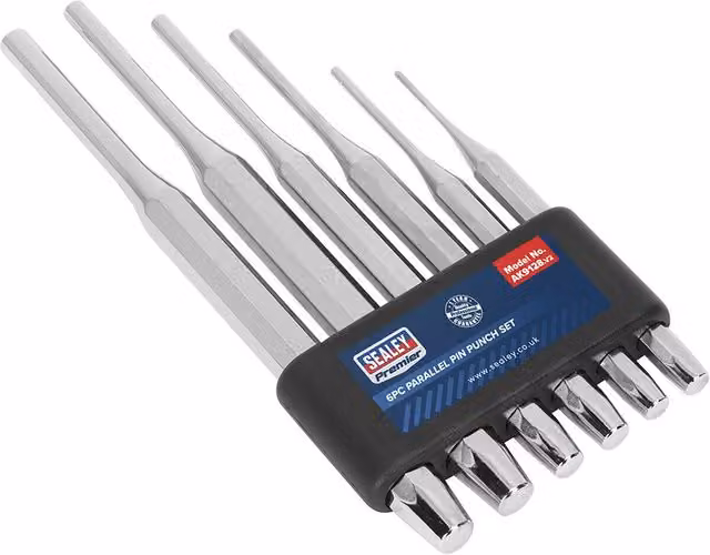 Loops 6 Piece Premium Parallel Pin Punch Set in Silver and Multicolour Stainless Steel