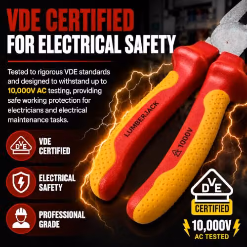 Lumberjack 11-Piece VDE Insulated Electricians Tool Set with Pliers and Screwdrivers in Red – 1