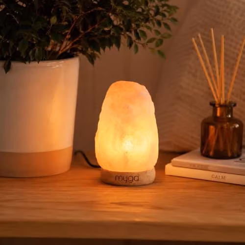 Myga USB Classic Himalayan Salt Lamp with Wooden Base and Warm White LED in Orange and Pink – 3