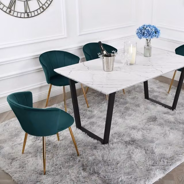 Home Garden Direct Atlas Dining Set with Marble Table and Four Grey Velvet Mill Chairs