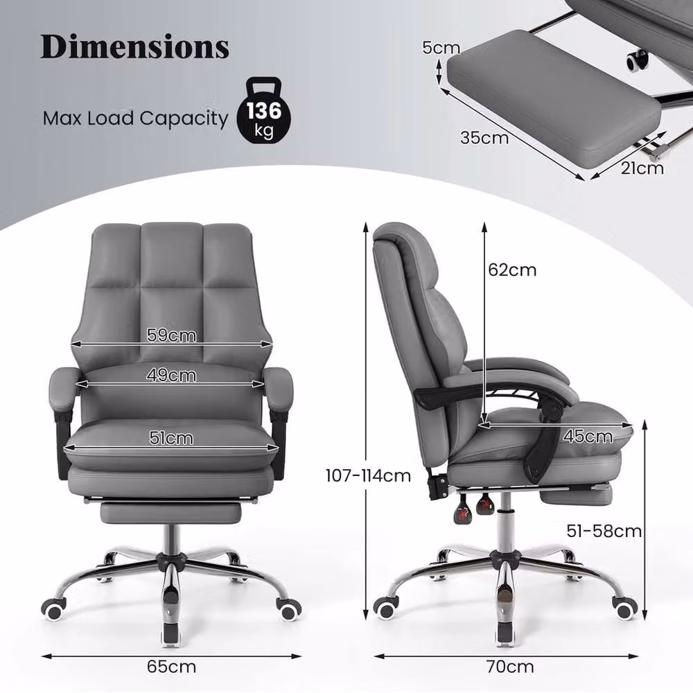 KORVIXA Ergonomic Swivel Office Chair in Grey with Headrest and Armrests – 2