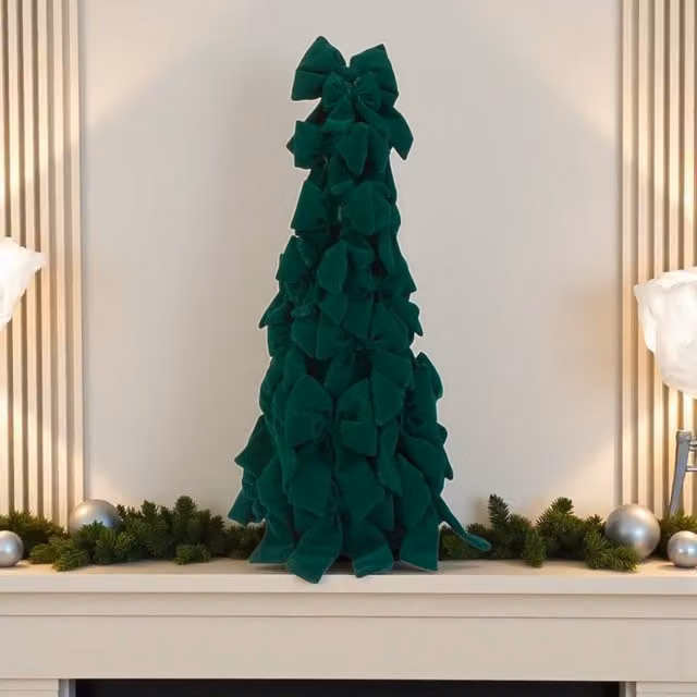 Garden Greatness Green Velvet Tree Cone Tabletop Christmas Decoration – 1