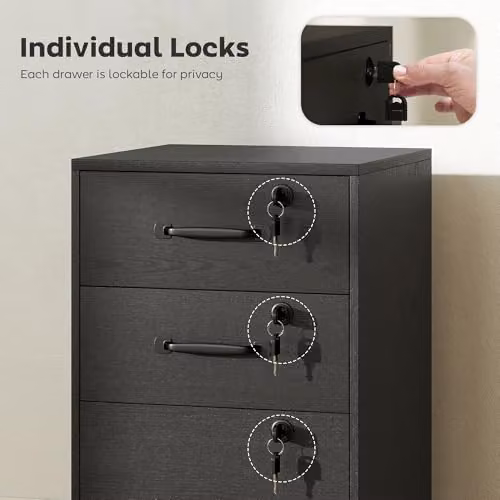 HOMCOM Mobile 3 Drawer Filing Cabinet with Lock and Castors, Black, H 69.5 x W 40 x D 40 cm – 7