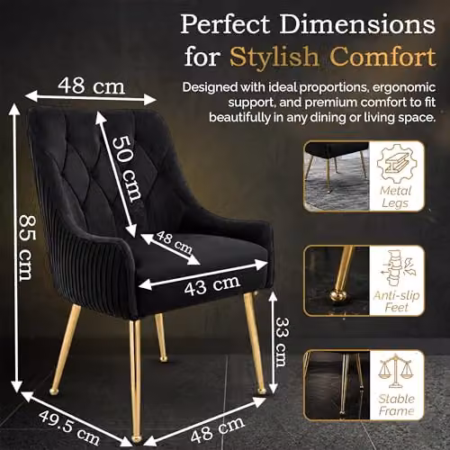 Hygrad Built to Survive Set of 2 Modern Upholstered Velvet Dining Chairs with Gold Metal Legs in Black – 2
