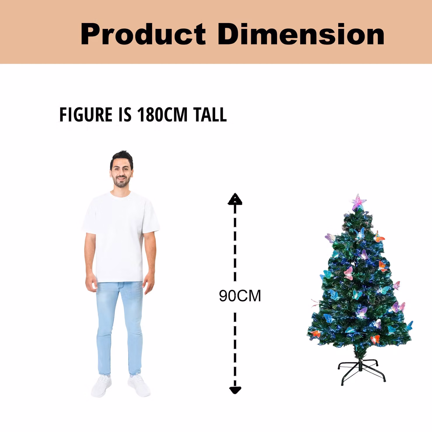 Shatchi Butterflies Fibre Optic LED Pre-Lit Christmas Tree in Green with Multicolour Lights, Height: 90 cm – 6