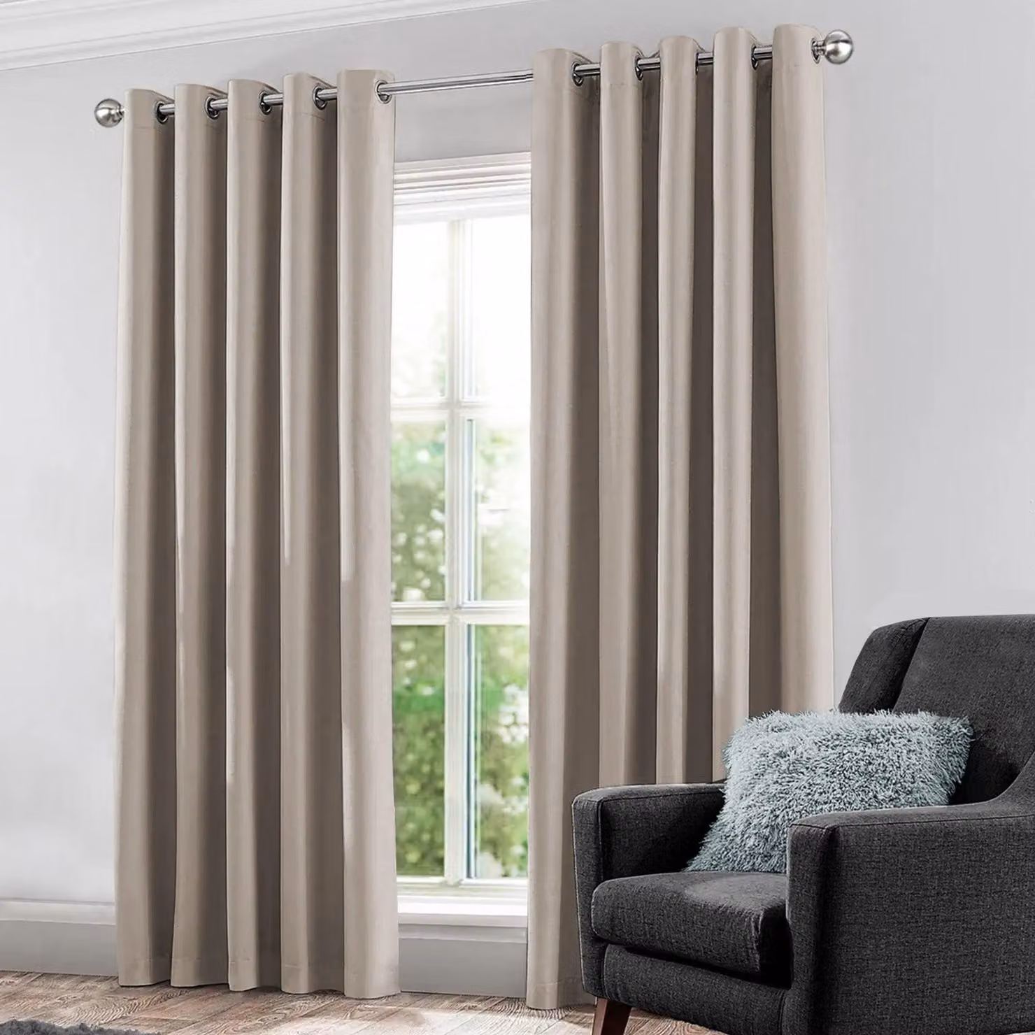 Velosso Kassidy Blackout Eyelet Curtains in Beige, Width: 168 cm, Drop: 137 cm – 2